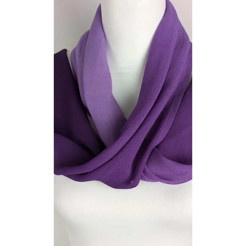 Vtg Pegasus Hand Dyed Silk Crepe Scarf Ombré Purple Tassels Fiber Art 68x11 EUC